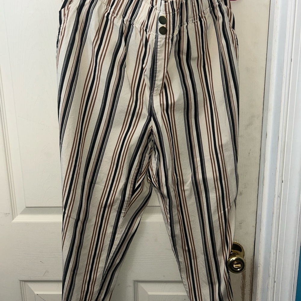 LOFT WOMENS Striped Chinos - Black, Brown, White